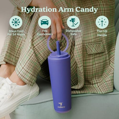 REDUCE Halo 24 oz Stainless Steel Vacuum Insulated Tumbler - Spill Proof Travel Mug with Flip Handle Lid - Keeps Drinks Cold for 32 Hrs - Dishwasher Safe - Cupholder Friendly - Phantom - color: Phantom, size: 24 Ounces