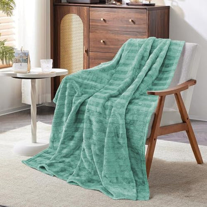 3-Pack Fleece Throw Blankets 50x60, 300GSM Ultra Soft Flannel, Siro-Spun Yarn Dual-Tone Textured Design, Lightweight Warm Couch Sofa Bed Blankets, No Shedding All Season (Light Green) - color: Siro Yarn Light Blue