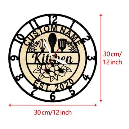 Kitchen Wall Clock Custom Name, Wood Chef Clock Modern Decorative Kitchen Clocks Wall Battery Operated Silent Movement for Restaurant Dinning Room Farmhouse Cooking Lovers Chef Mom Gift - size: 12 Inch