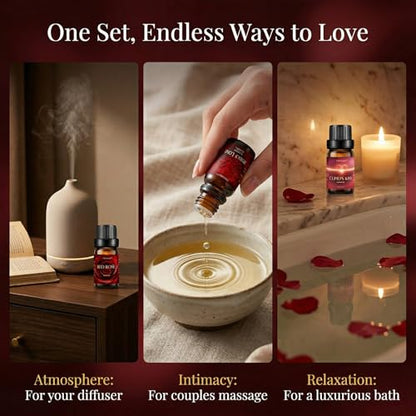Date Night Essential Oils Set for Diffusers for Home 6 x 10 ml | Red Rose,Chocolate Truffle,Sweet Love,Love Potion,Cupid's Kiss & The Heart – for Diffuser,Candle,Soap Making - color: Red