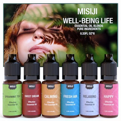 Essential Oil Blends, Essential Oils Set for Diffusers for Home, Well-Being Kit- Spearmint Tea, Calming, Dreams, Relaxing, Mood, Fresh Air Aromatherapy Oils for Humidifiers, Skin, 6x10ml - color: Green