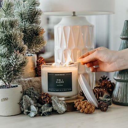 Calyan Wax Co. Fir & Clove 3 Wick Scented Candle - 43 Hour Burn | Made in the USA Luxury Clean Soy Wax Candles - Long Lasting Large Glass Jar Candle for Home - 3 Wicks - 14.9oz - color: Fir + Clove