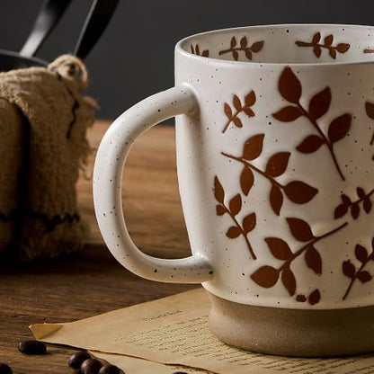 18 Oz Large Ceramic Coffee Mug Set of 2 - Rustic Handmade Floral Mugs with Handle, Microwave Safe for Latte Espresso Cappuccino Tea Cocoa Milk, Modern Unique Big Cups for Kitchen Women(Caramel Brown) - color: Caramel Brown