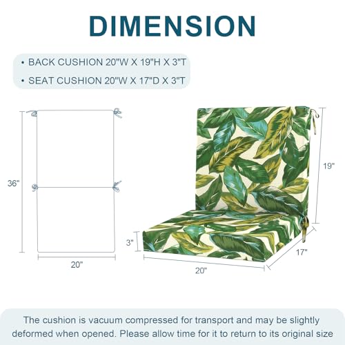 DYTXIII Outdoor Midback Chair Cushions Set of 2-20"x17" Water Repellent & Fade-Resistant Patio Seat Cushions with High-Resiliency Foam, Non-Slip Ties for Dining, Balcony Furniture-Lush Leaf Jungle - color: Lush Leaf Jungle