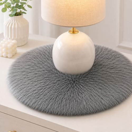 Faux Fur Placemats,Gray Fur Table Runner Table mats Set of 2,Small Luxury Shaggy Sheepskin Table Linen Wedding Decor Designer Accessories (Gray, 18x 18 inches) - color: Gray, size: 18x 18 inches