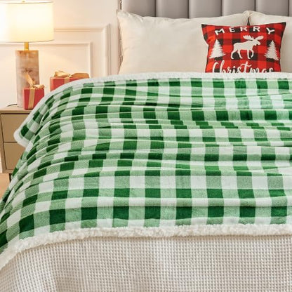 BEAUTEX Christmas Sherpa Fleece Twin Blanket Soft Warm Buffalo Plaid | Plush Blanket & Throw, Winter Cozy Fuzzy for Couch, Sofa, Bed (Green, 60" x 80") - color: Green, size: Twin-60"x80"