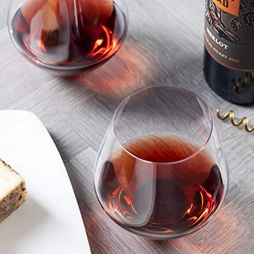 Godinger Wine Glasses, Stemless Wine Glasses, Red Wine Drinking Glasses, Stemless Wine Glass - 17oz, Set of 4 - Made in Europe - color: A Clear