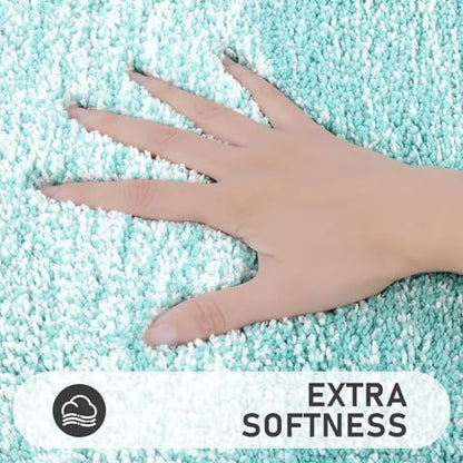 Bsmathom Bathroom Rug Set 4 Piece, Plush Microfiber Bath Mat, Teal | Super Water Absorbent, Non Slip Machine Washable Bath Rug Sets with Toilet Lid Cover and U-shaped Contour Toilet Mat - color: Teal, size: 18"x26"+20"x31"+U20"x24"+Cover19"x21"