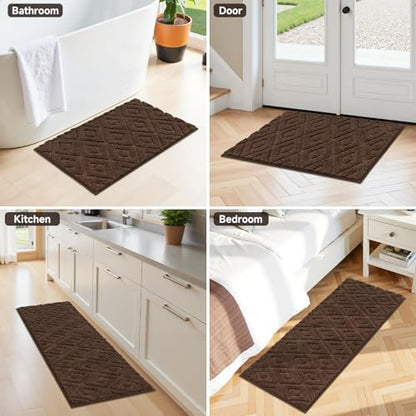 Bsmathom 3 Piece Bathroom Rug Sets, Non Slip Microfiber Bath Mat, Coffee | Plush Water Absorbent Bath Rug Sets with U-Shaped Contour Toilet Mat, Machine Washable Carpet for Bathroom Sink, Shower - color: Coffee