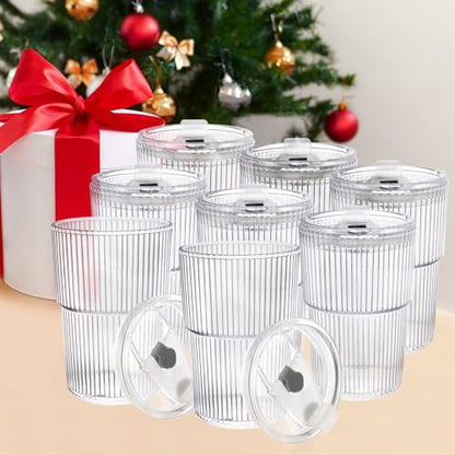 16 OZ Reusable Iced Coffee Cups with Lids and Straws, Unbreakable Plastic Drinking Glasses for Iced Tea, Juice, Water, BPA Free, Dishwasher Safe, Set of 8 - style: 8 pack