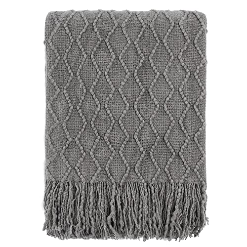 BATTILO HOME Dark Grey Throw Blanket for Couch, Textured Solid Soft Sofa Throw, Knitted Decorative Grey Blanket, 50"x60" - color: Dark Gray