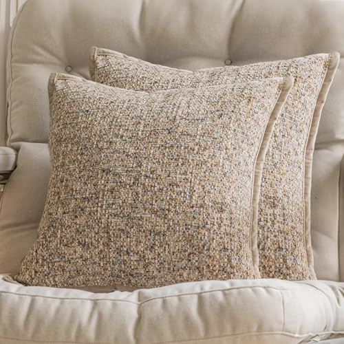 Pack of 2,Tweed Woven Neutral Decorative Pillow Covers,Textured Boucle Pillowcases Soft Modern Farmhouse for Bed Sofa Living Room, 18x18Inch