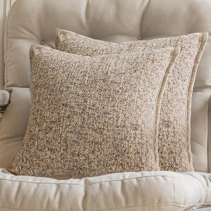 Pack of 2,Tweed Woven Neutral Decorative Pillow Covers,Textured Boucle Pillowcases Soft Modern Farmhouse for Bed Sofa Living Room, 18x18Inch