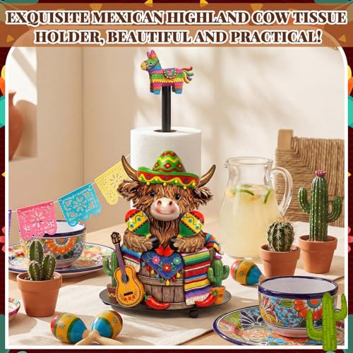 Cinco De Mayo Highland Cow Paper Towel Holder Mexican Taco Fiesta Kitchen Bathroom Decor Rustic Dispenser Kitchen Paper Holder Stand with Round Base for Countertop Toilet Home Accessories - style: Mexican