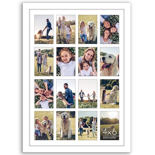 Americanflat 4x6 Collage Picture Frame - Fits 16 - Engineered Wood - White | Overall frame size 18x26, Polished plexiglass front, hangs vertical or horizontal, sawtooth hangers included - color: White, size: 18x26, style: Sixteen Photos