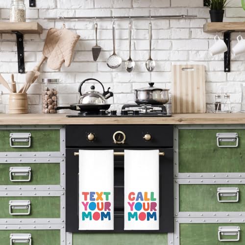 Text Your Mom Call Your Mom Funny Kitchen Towels 2 Pack, Sweet New House Gift for Hostess, Graduation Day Birthday Housewarming Gift for Son Daughter Wife Friends, Ikts002 - color: Your Mom Set