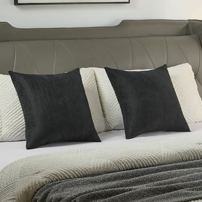 FUTEI Pack of 2 Chenille Throw Pillow Covers 12x20 Inch, Black | Elegant Herringbone Textured Design,Side Hidden Zipper,Machine Washable,Pill-Resistant,Colorfast,Insert Not Included. - color: Black, size: 20" x 12" (Pack of 2)