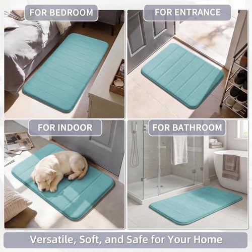Flamingo P Memory Foam Shower Bathroom Mat Rug Soft Non Slip Bath Mats Machine Washable, 24x17 Inches, Aqua Green - color: Aqua Green Straight Line, size: 24" X 17"