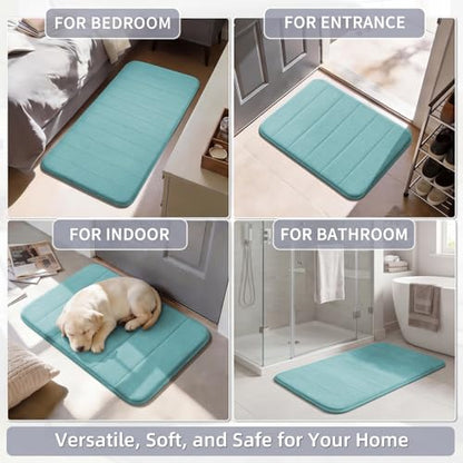 Flamingo P Memory Foam Shower Bathroom Mat Rug Soft Non Slip Bath Mats Machine Washable, 24x17 Inches, Aqua Green - color: Aqua Green Straight Line, size: 24" X 17"