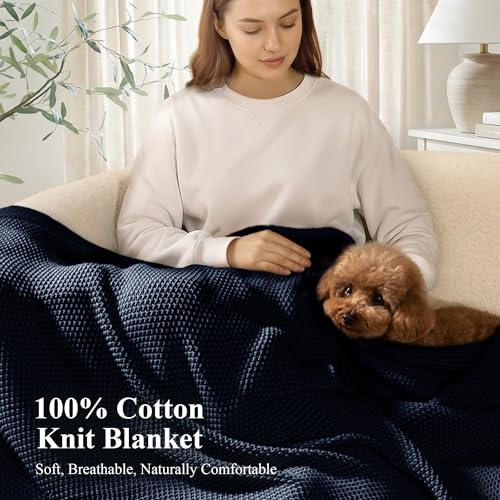 100% Cotton Cable Knit Throw Blanket, Lightweight Soft Knit Blanket for Sofa Couch Bed, Breathable All-Season Throw, Cozy Decorative Blanket, 50 x 60 Inch,Navy - color: Navy, size: Throw(50" X 60")