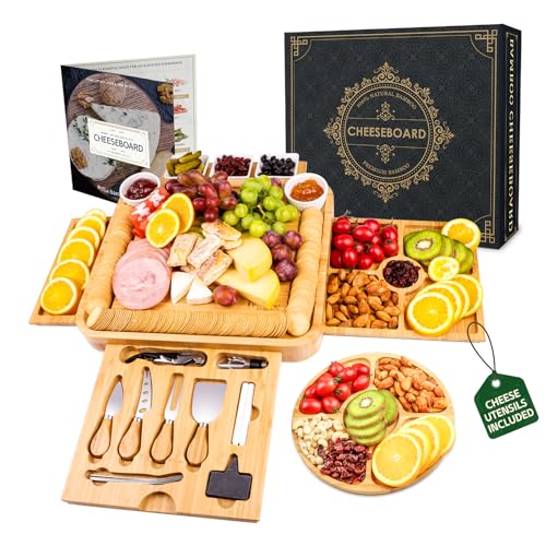 Charcuterie Boards Gift Set, Cheese Board Knife Set, Entertaining Party Food Displays, Entertaining Gifts, Up to 24 × 24, Servies Tray Worry-Free for Parties, Housewarming, Wedding Gift