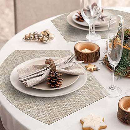 SHACOS Large Size Wedge Shape Placemats with Centerpiece Round Mat Set of 5 Round Table Place Mats Washable Dining Table Placemats Reversible, Beige - color: Beige