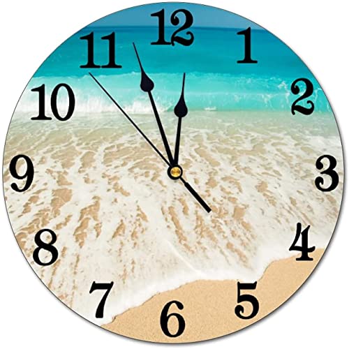Ocean Beach Summer Theme Wall Clock Battery Operated Silent Round Clock Wall Decor for Home Office School, 12 Inch - color: Beach, size: 12 Inch