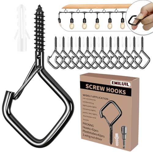 42 PCS Metal Black Eye Screw Hooks for Hanging Heavy Duty.Windproof Ceiling Hooks for Hanging Plants,Cup,Wind Chime,Bird Feeders,Christmas String Lights at Indoor&Outdoor 2.2 Inch - color: Black, size: 42Pcs
