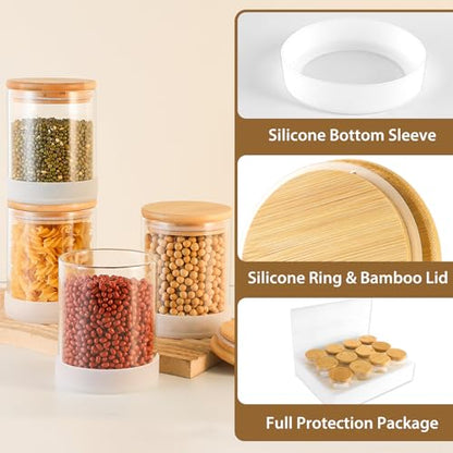 17oz Round Glass Storage Containers with Bamboo Lids – 12 Pack Small Airtight Clear Spice Jars for Pantry Organization, Kitchen Dry Food, Flour, Spice, Coffee Beans, Staples & Snacks - color: Round/17oz/12pcs