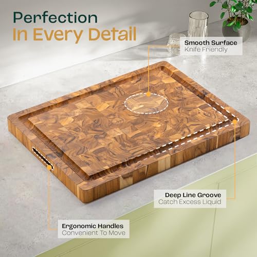 Yes4All Large Teak Cutting Board, End Grain Chopping Board, 20"x 15"x 1.5" - size: 20"L x 15"W, style: Teak