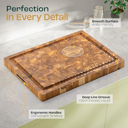 Yes4All Large Teak Cutting Board, End Grain Chopping Board, 20"x 15"x 1.5" - size: 20"L x 15"W, style: Teak