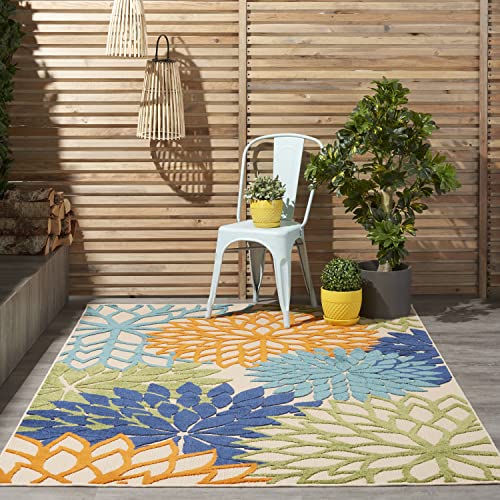 Nourison Home Aloha Indoor/Outdoor Multicolor 3'6" x 5'6" Area-Rug, Tropical, Botanical, Easy-Cleaning, Non Shedding, Bed Room, Living Room, Dining Room, Deck, Backyard, Patio (3x5) - color: Multi Color, size: 3'6" x 5'6" (Rectangular)