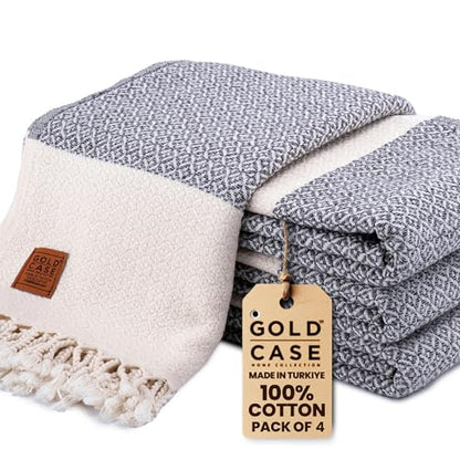 Gold CASE Turkish Beach Towel Set of 4 – 100% Cotton Large Turkish Bath Towels 67 x 38'' – Aphrodite Extra Large, Quick Dry & Sand Free Towels – Peshtemal for Pool – Grey - color: Grey, size: Aphrodite Beach Bath Towel