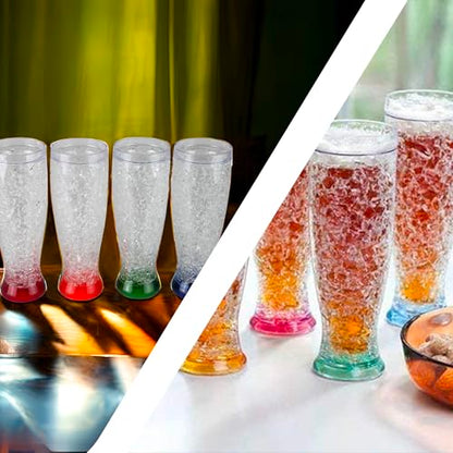 Lily's Home Freezer Beer Mugs, Set of 4-16 oz Double Wall Insulated with Liquid Gel, Frosty Chiller Cups, Break-Resistant Acrylic Freezable Glasses for Home Bar, Pool Parties, BBQ & Outdoor Gifts - style: Waisted design(16oz)