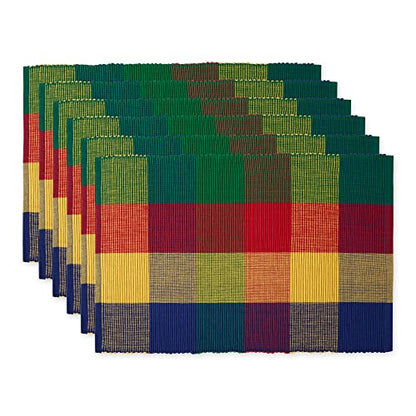 DII Basic Everyday Ribbed Tabletop 100% Cotton, Placemat Set, 13x19, Summer Check, 6 Piece - color: Summer Check, size: 13x19"