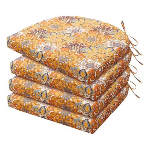 HARBOREST Outdoor Chair Cushions Set of 4, Water Resistant Patio Chair Cushions with Ties, Outdoor Seat Cushions for Patio Furniture, 17"x16"x2", Blooming - color: Blooming, size: 17"x16"x2" (4 Pack)