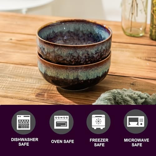 Serving Bowls - 22 Ounce Bowls Set - Ceramic Bowl Set of 2-5.75 inch Salad Bowls - Soup Bowls - Cereal Bowls for Kitchen, Speckled Black Purple - color: Speckled Black Purple, size: 22 Ounces