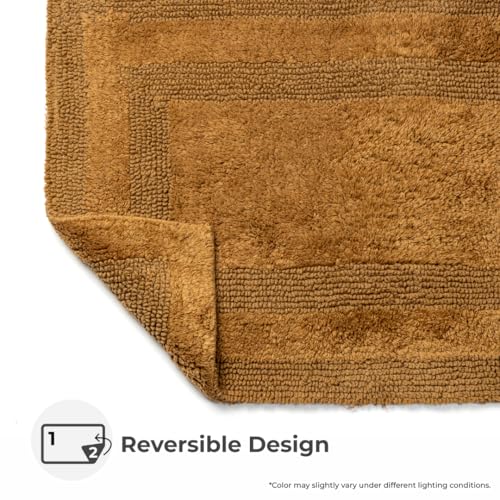 Akiko 100% Cotton Bath Mat, Soft Plush Reversible Bathroom Rug 20x32 Gold | Bath Mats for Bathroom Absorbent Quick Dry Anti-Skid Machine Washable Bath Mats for Bathroom Shower Bathtub - color: Gold