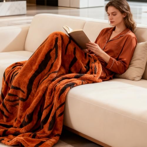 Zebra Printed Throw Blanket-Cozy Soft Lightweight Fuzzy Throw Blanket for Sofa, Couch, Bed & Chair,Rust Red and Black, 50" x 70" - color: Rust Red and Black
