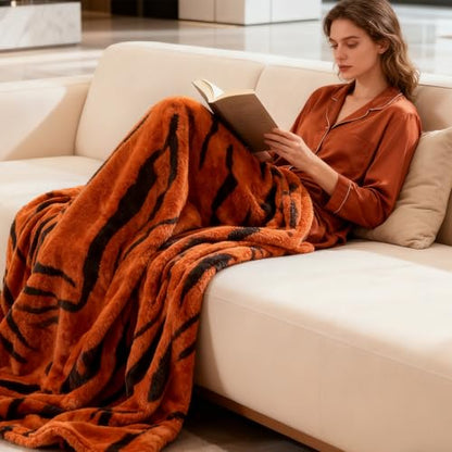 Zebra Printed Throw Blanket-Cozy Soft Lightweight Fuzzy Throw Blanket for Sofa, Couch, Bed & Chair,Rust Red and Black, 50" x 70" - color: Rust Red and Black