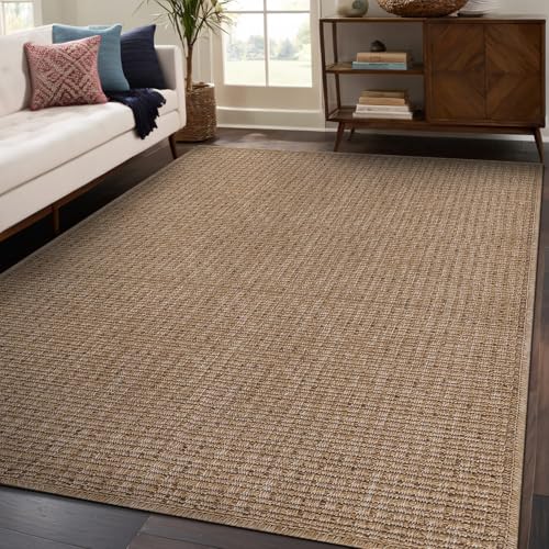 Beverly Rug Easy Jute Natural Rug 4x6 Solid Washable Durable Outdoor Indoor Area Rugs for Living Dining Room Patio Office Stain Resistant Non Shedding Casual Indoor Outside Carpet 4 x 6 Natural - color: Natural, size: 4' x 6' (Rectangular)
