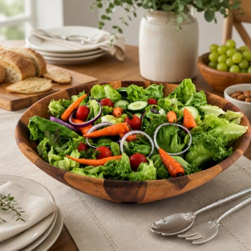 Arthur Court Extra Large Acacia Wood Salad Bowl - Wok Wave Style - 16 Inch Diameter x 4.5 Inch Tall - Perfect for Fruits and Salads - size: Wok