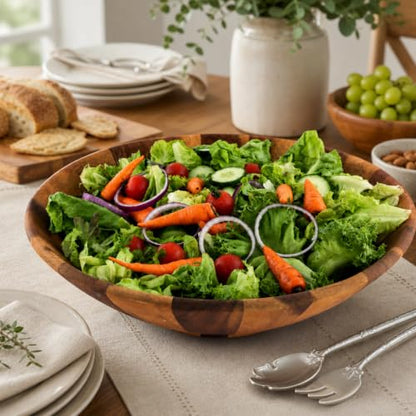Arthur Court Extra Large Acacia Wood Salad Bowl - Wok Wave Style - 16 Inch Diameter x 4.5 Inch Tall - Perfect for Fruits and Salads - size: Wok