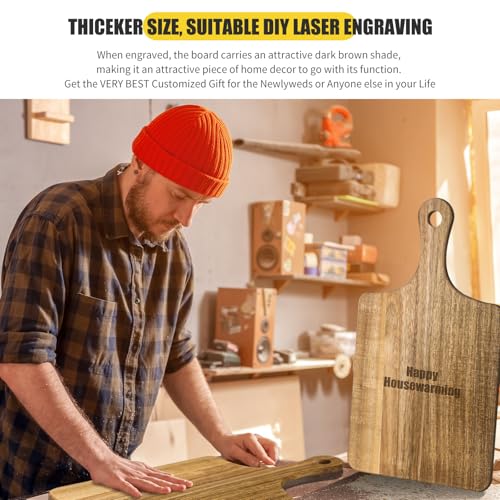 Zubebe 12 Pcs 13 x 7 Inch Acacia Wood Cutting Board with Handle | Charcuterie Board for Laser Engraving, Serving Chopping Board with Handle for Wedding Housewarming Mom Christmas Gift - size: 13"L x 7"W