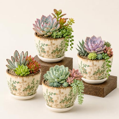 Ceramic Plant Pots, Nursery Pots with Drainage Hole, 3.5 Inch Succulent Pots for Plants, Small Indoor Flower Pots, Modern Decorative Planters for House Plants, Garden Planters, White Green - size: 3.5 inch, set of 4