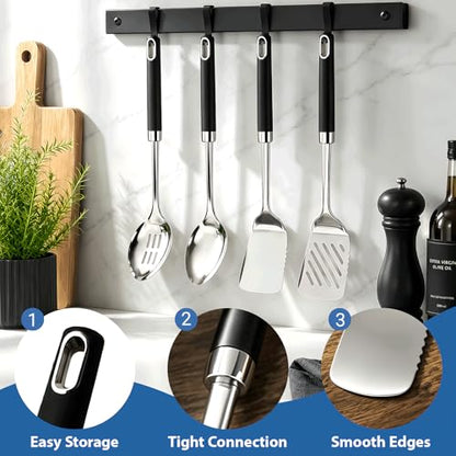 4PCS Stainless Steel Cooking Spatula Spoon Set, Metal Cooking Utensils Set with Anti-Scald Handle, Heat Resistant Kitchen Utensils Set with Turners, Serving Spoon, Ladle, Skimmer, Pasta Server