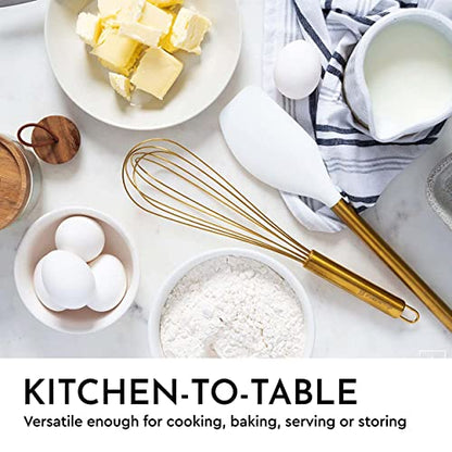 Styled Settings White and Gold Kitchen Utensils Set with Holder, 7-Piece | Silicone Cooking Tools with Gold Utensil Holder - Luxury Kitchen Accessories for Stylish Cooking and Serving - color: 7 Piece White & Gold