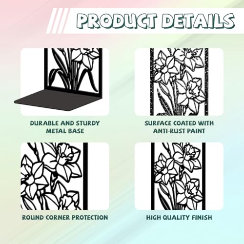 5.3"x4.3"x7.9" Metal Bookends, Heavy Duty Book Ends for Shelves | Daffodils Theme Cast Iron Book Supports, 1 Pair Decor Stoppers for Desk, Library, Office & Home Shelves - style: Daffodils