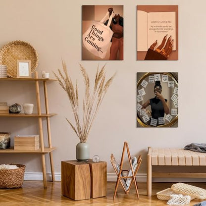 Yudinbin Black Girl Wall Art Set of 3, African American Woman 12x16 Framed | Fashion Abstract Black Woman Canvas Prints Add Bold Modern Style to Living Rooms, Bedrooms, Offices, and Gallery Walls - color: black woman canvas, size: 16L" x 12W"