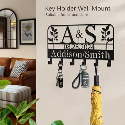 Custom Metal Key Holder, Personalized Key Holder Wall Mount with，Name Background Letter Theme, Ideal Keys Holder On Wall, Suitable for Living Room, Entrance, Kitchen(530) - color: Branches
